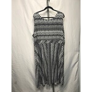 CJ Banks 3X Black White Geometric Print Sleeveless Midi Dress Plus Size